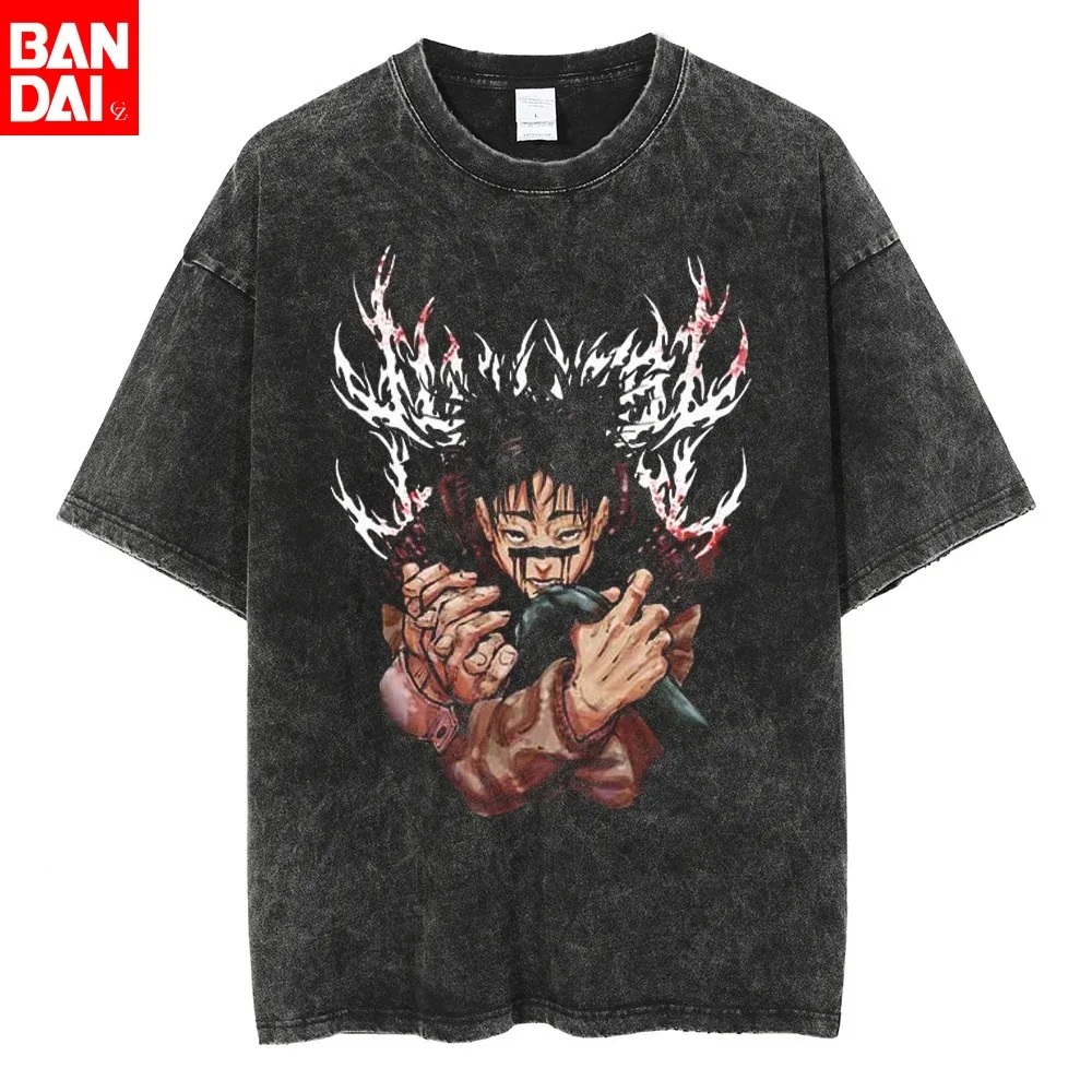 

2026 Japanese Anime Jujutsu Kaisen Ryomen Sukuna Washed T Shirt Men Vintage Streetwear Graphic Tees Oversized Cotton T-shirts