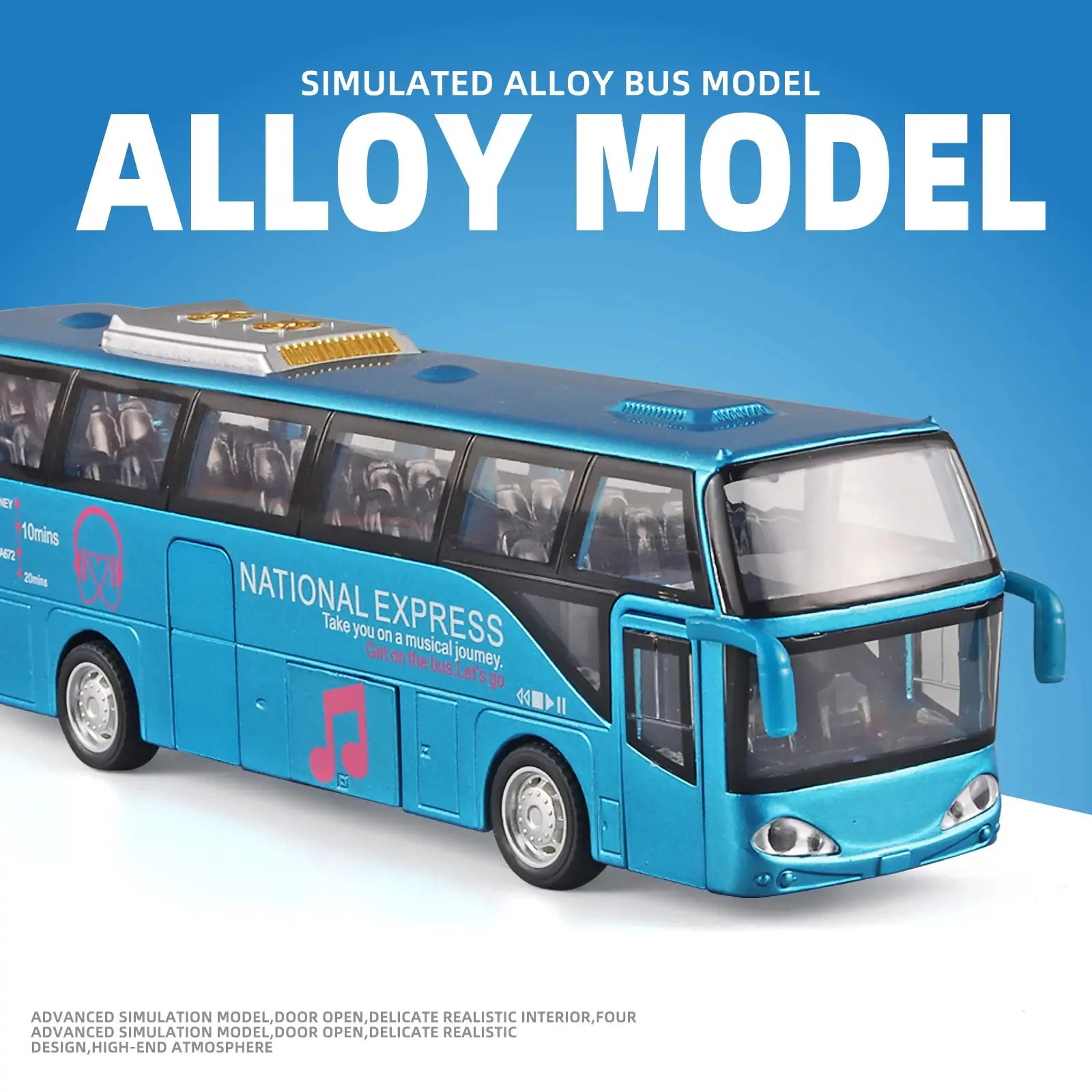 Children\'s Bus Alloy Model with Sound & Light Features - Fun & Interactive - Ideal for Playtime, Learning, Or Decorating