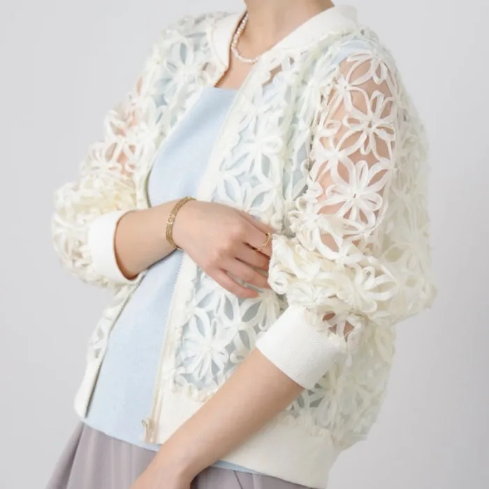 

Korean Style Chic Embroidered Hollow out Heavy Duty Sun Protection Cardigan Outerwear Versatile Cover up Spring Summer Autumn