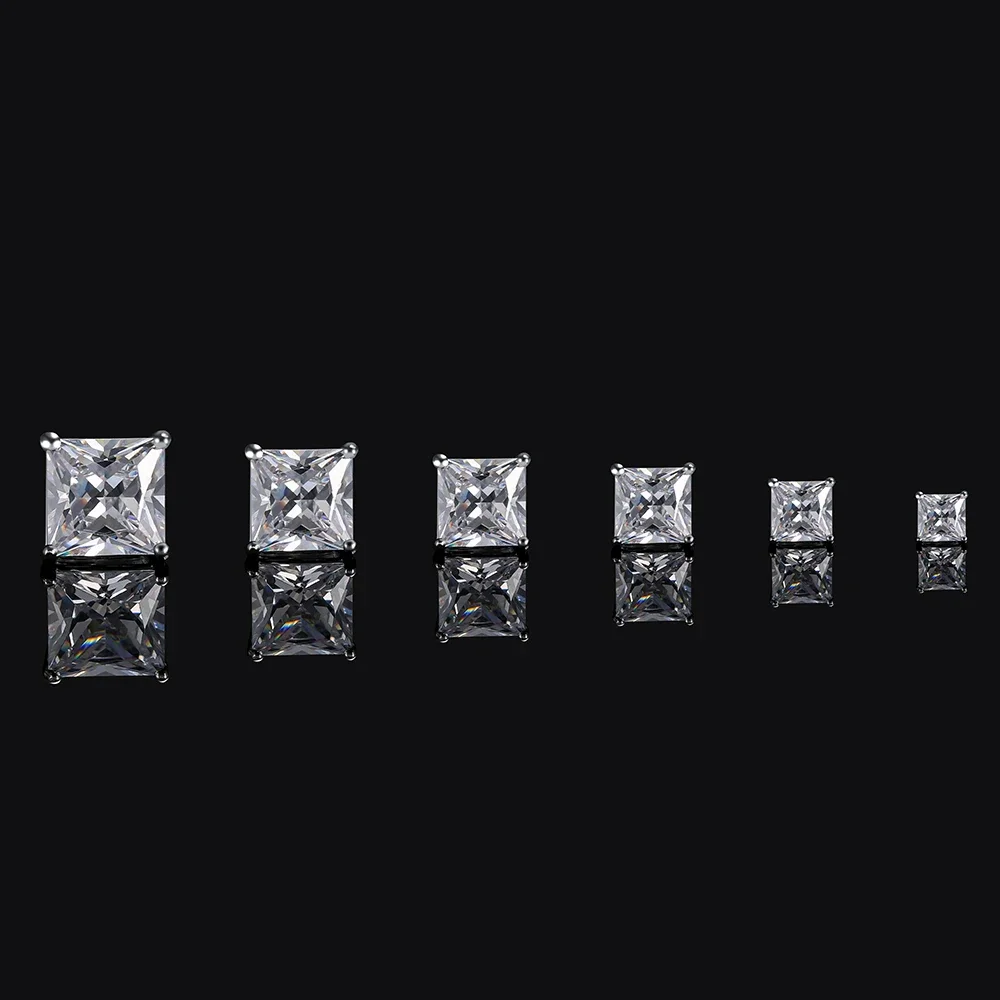 

TKJ 3mm/4mm/5mm/6mm/7mm/8mm Brilliant 925 Sterling Silver Stud Earrings Princess-Cut 4A Zircon Ear Studs Fine Jewelry for Women