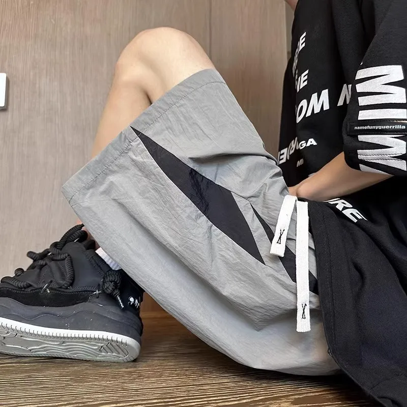 Retro Spliced Color Sports orts Men's Summer Thin Casual Loose Baskeall Five-Point Pants Working out Four-Part ort Pants
