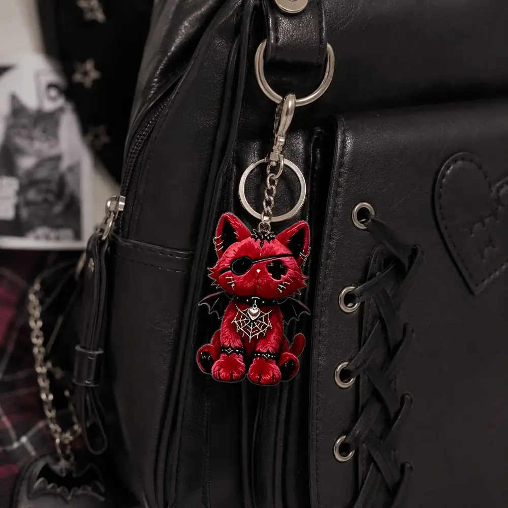 2D Flat Design Acrylic Keychain Wounded Cat Style Acrylic Material Kitten Pendant Spooky Design Y2K Style Animal Pendant