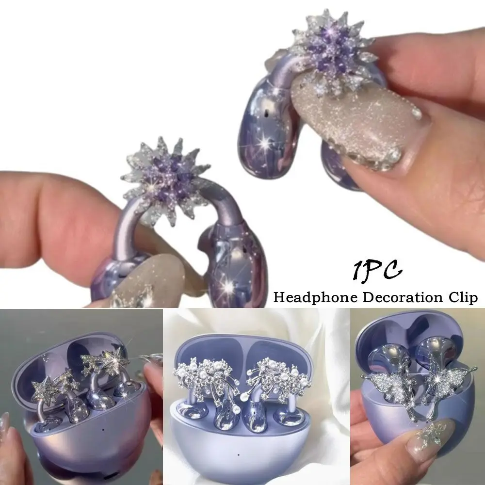 Hebilla de diámetro para auriculares DIY, Clip decorativo para auriculares de circón extraíble, patrón de mariposa, accesorios para auriculares fáciles de instalar
