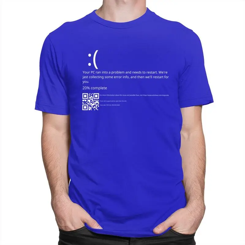 Funny Blue Screen Of Death Geek Halloween Party Graphic T Shirts Men T-shirts Streetwear Tee100% Cotton Slim Fit Tshirts