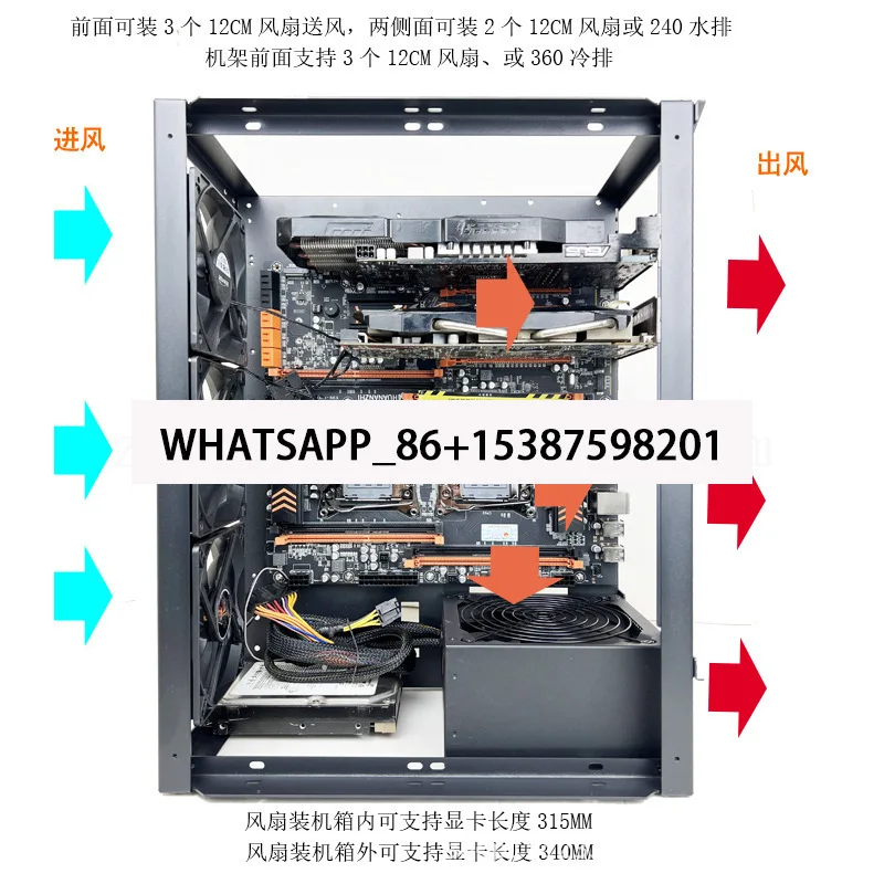 Überlagerung Offenes Gehäuse X79 X99 Dual EATX Motherboard 6-Kartenfach kann 3090-Grafikkartenständer liegen