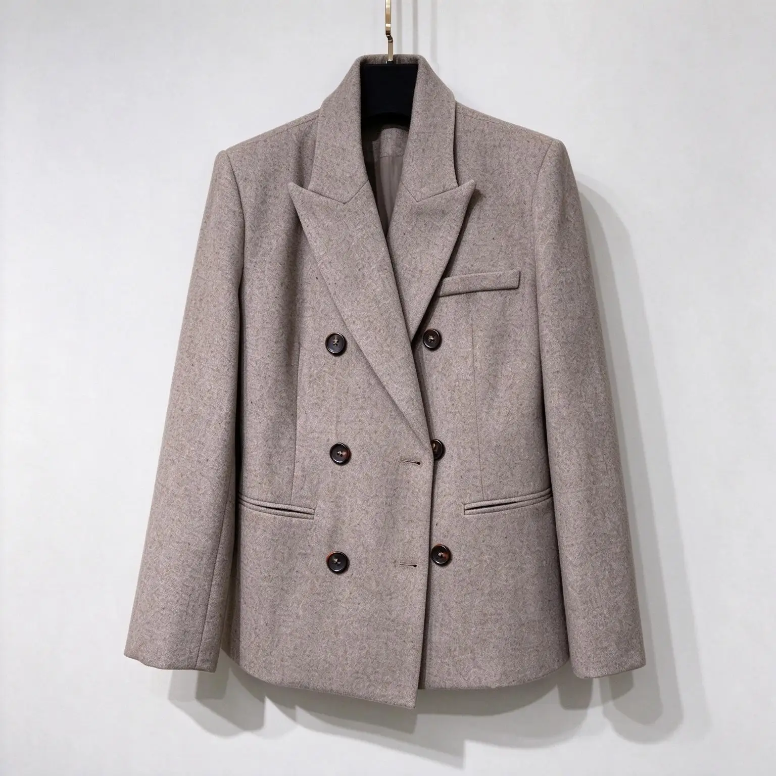 Women's Wool Blazer With Front Slit Midi Skirt Two-Piece Suit Set