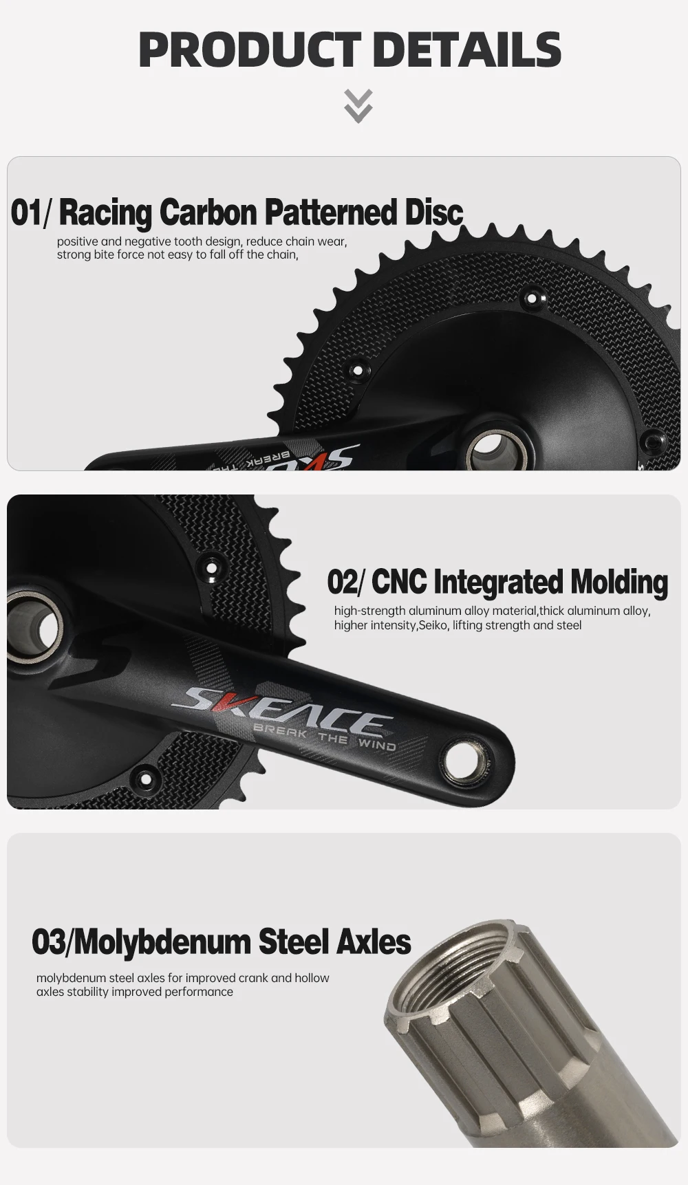 SKEACE Brechen Den Wind Hollowtech Kurbelgarnitur 49T Carbon Kettenblatt 165mm Aluminium Legierung Fixed Gear Fahrrad Kurbel Für Spur fahrrad – Detail 6