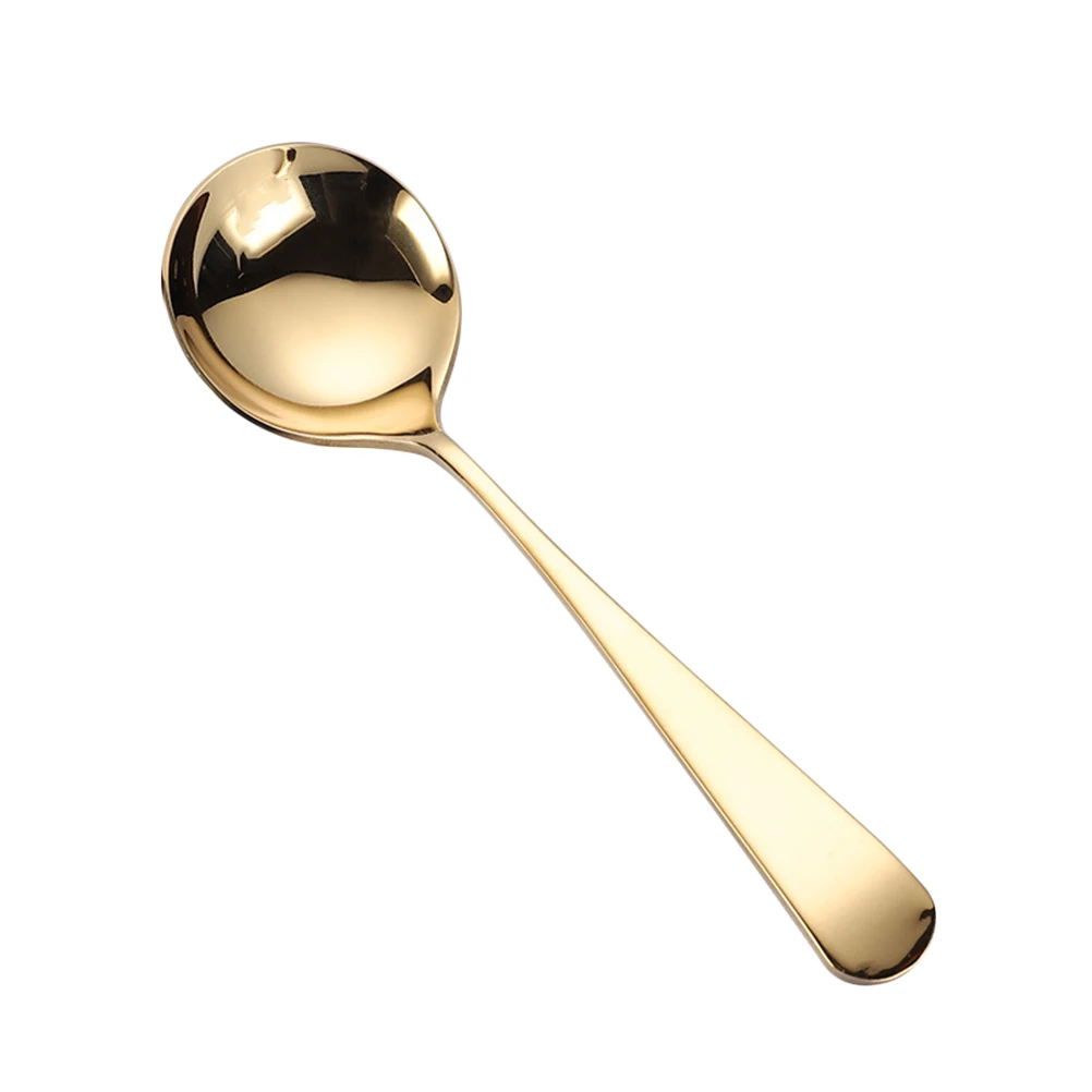

3pcs Golden 304 Stainless Steel Round Spoon Smooth Handle Ergonomic Design Multifunctional Dessert Soup Serving Tableware For