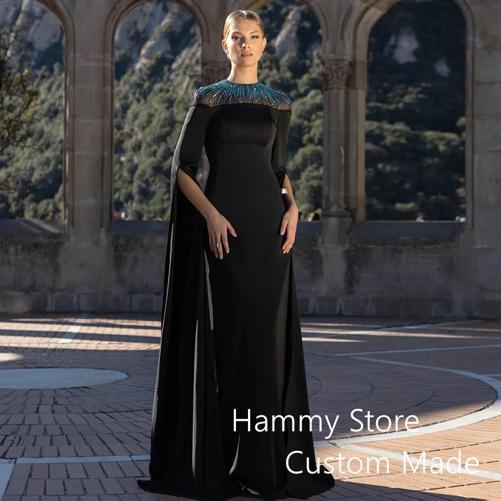 Black Evening Dress Jewel Neck Customized Long Sleeves Stone Beading Saudi Arab Prom Gown Party Dresses فساتين للمناسبات الخاصة