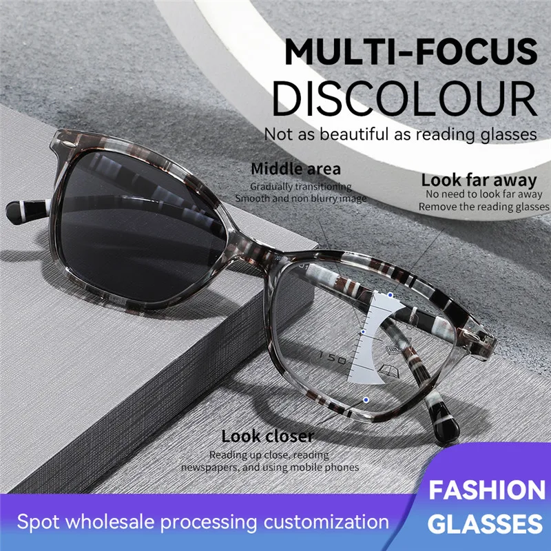Multifokale photochrome Presbyopie-Brille, Anti-Blaulicht +1,0 +1,5 +2,0 Dual-Purpose-Lesebrille für den Nah- und Ferngebrauch