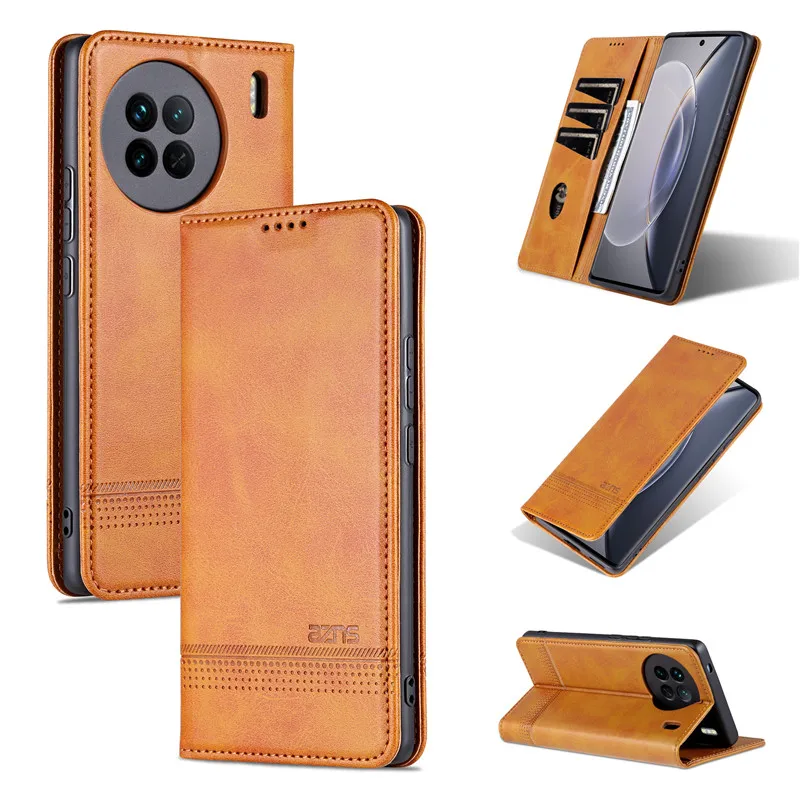 Luxury Business Leather Wallet Phone Case for VIVO X200 X100 X90 X80 X70 X60 X50 Pro Card Holder Cover for VIVO X100Pro X90Pro