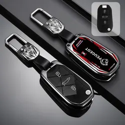 Zinc Alloy Car Key Case Full Cover Key Bag Shell Holder Fob For Peugeot 208 308 408 508 2008 3008 4008 5008 Interior Accessories