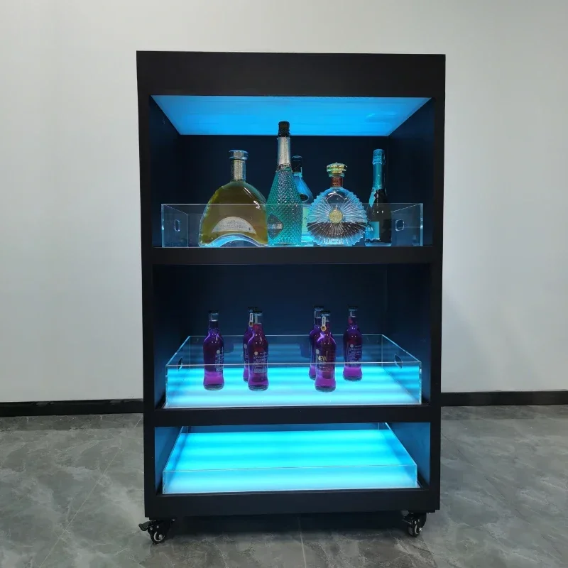 

Custom Logo Bar KTV Night Club Nightclub 3 Tier Mobile Champagne Glass Red Display LED Wine Cooler Cabinet