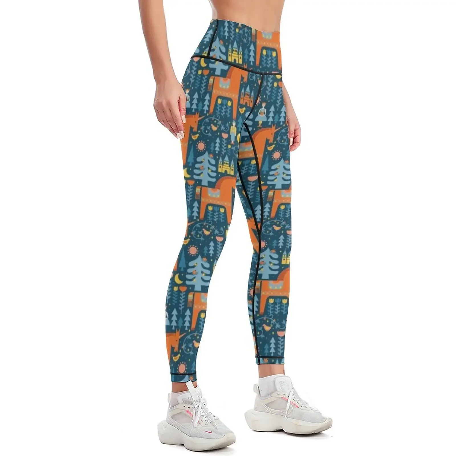 Fairy Tale in Blue + Orange Leggings joggers for gym top Womens Leggings