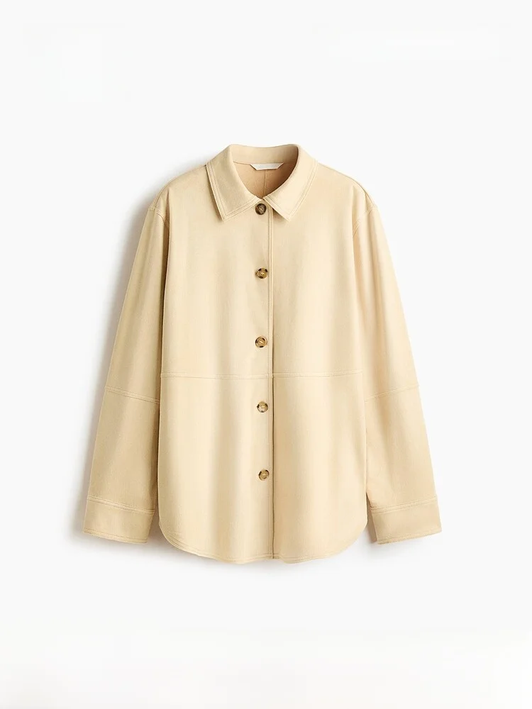 

Loose Fit Women's Shirt H&M Simple Style Long Sleeve Button Detail Polyester Fiber Spandex Elastic Fiber Spring Season