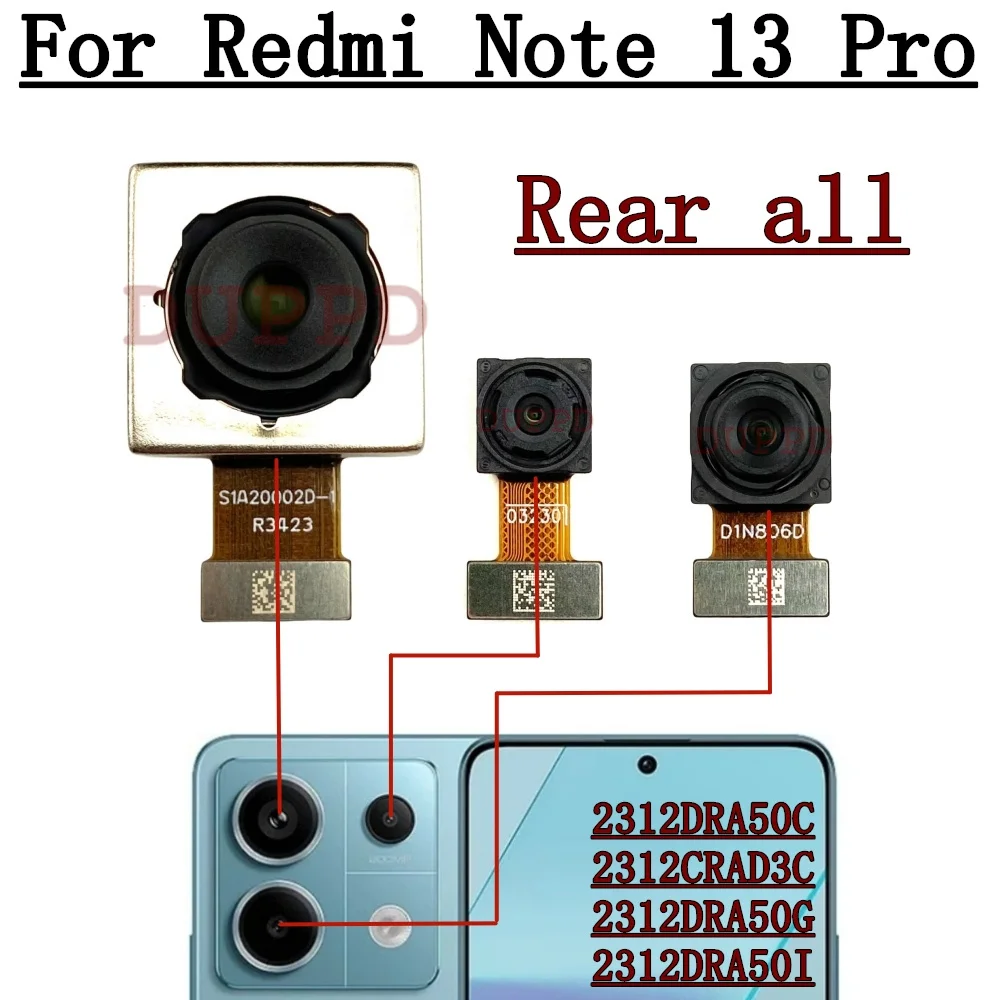 Rear Camera For Xiaomi Redmi Note 13 Pro 13pro 5G Front Selfie Facing Back Main Macro Camera Module Flex Cable Parts