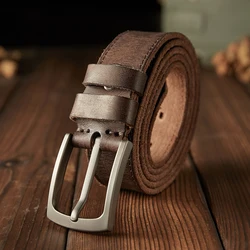 3.4cm Width Vintage Genuine leather Belt Men Stainless Alloy Pin Buckle Waist Strap High Quality Cowhide Leather Male Pants Belt