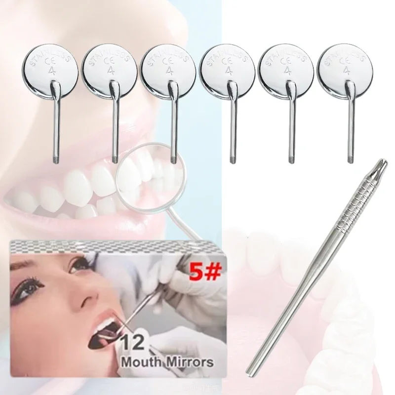 12Pcs Anti-Fog Dental Mouth Mirror 5# Front Surface Dentist Oral Exam Equipment
