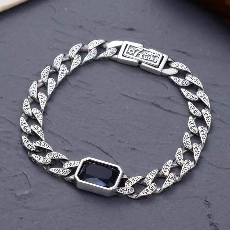 BOCAI Real S925 Silver Jewelry Retro Rattan Grass Pattern Inlaid Zircon Men and Women Bracelets Fashion Personalized Trend Gifts