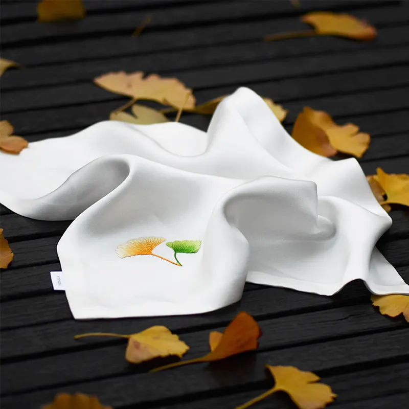 Exquisite Traditional Chinese Hand Embroidered Ginkgo Leaf 100% Pure Cotton Handkerchief Elegant Hanfu Accessory All Season Soft