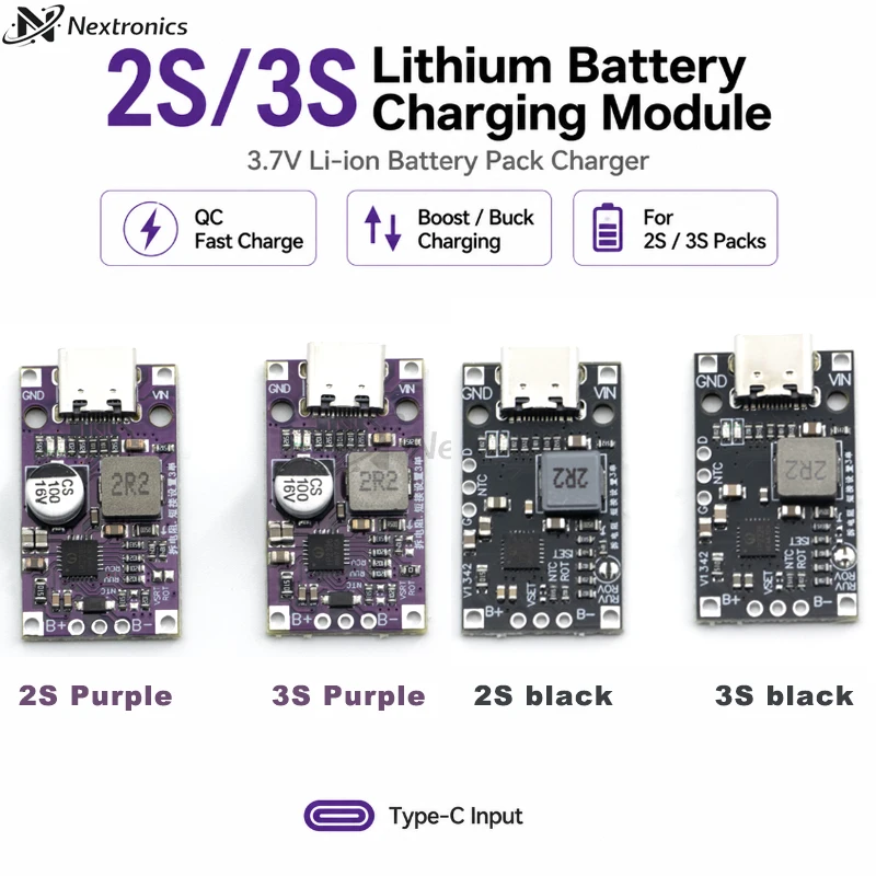 1/3/5/10PCS Type-C USB 2S 3S BMS 15W Lithium Battery Charging Boost Module QC Fast Charge Balanced 8.4V 12.6V 1.5A