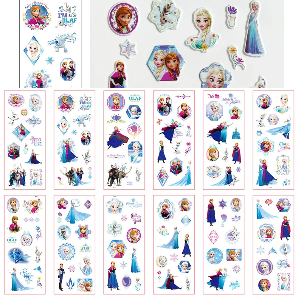 3/6/12Sheets Cute Disney Cartoon 3D Bubble Sticker Princess Mickey Mouse Cars Decals Kawaii Reward 3D Puffy Sticker for Kids Toy