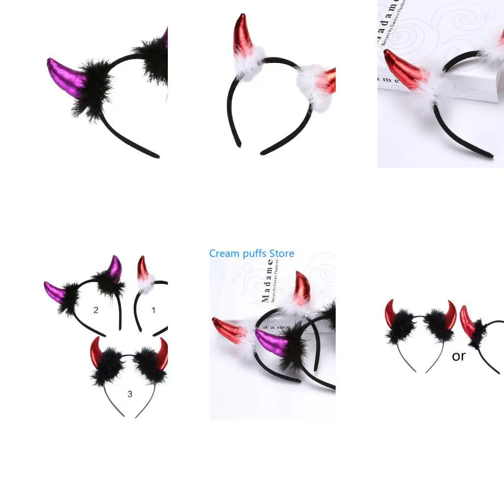 50LE Adult Children Halloween Devil Headband Cosplay Costume Fancy Party Glitter