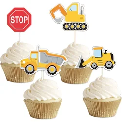 Construction Cupcake Toppers Picks Dump Truck Excavator Tractor Cake Toppers for Kids Birthday Baby Shower Party Decorations