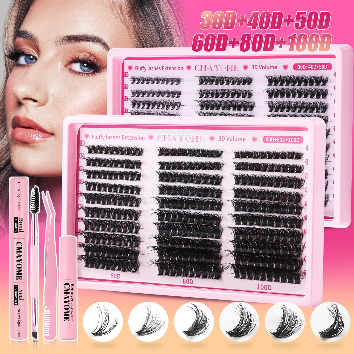 

300 Clusters of Thick Single-cluster D-song False Eyelashes Set 8-18mm Curled DIY Segmented Eyelashes