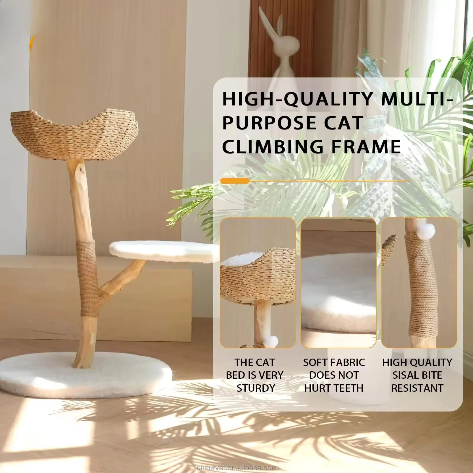 EUR PET High Grade Wooden Cat Tree Natural Wood Cat Condo Climbing Tree Furniture for Home and Indoor Use