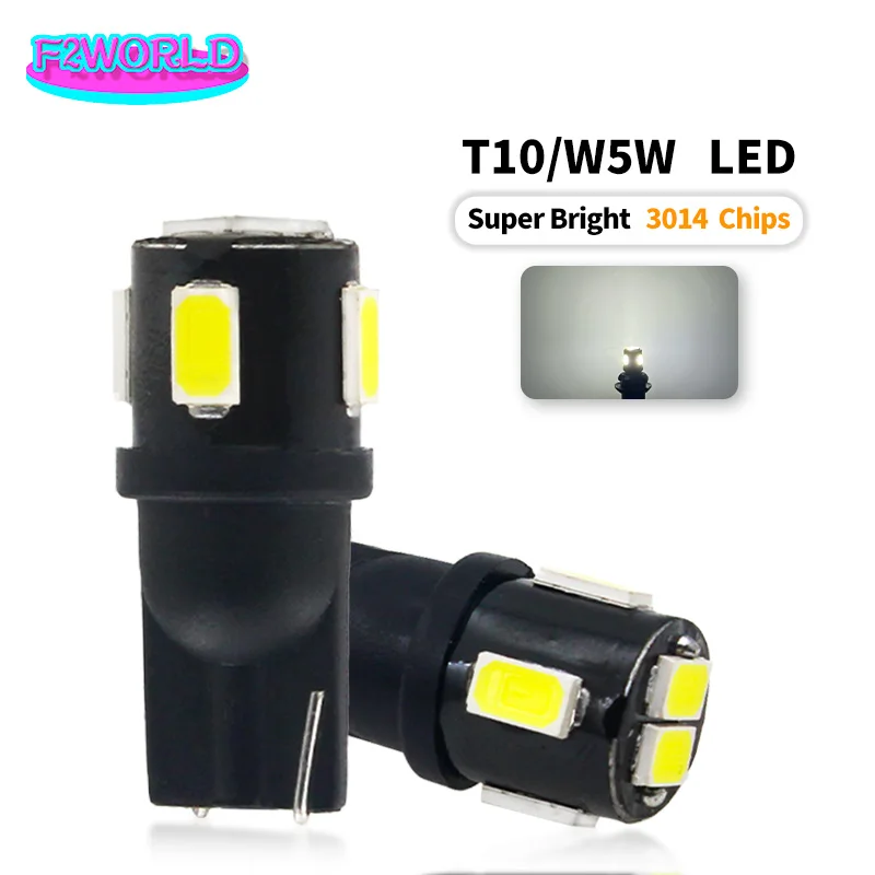 50PCS T10 W5W LED Car Door Bulb 3014 6SMD Clearance License Parking Boot Reading Interior Light 6000K 12V Auto Accessories