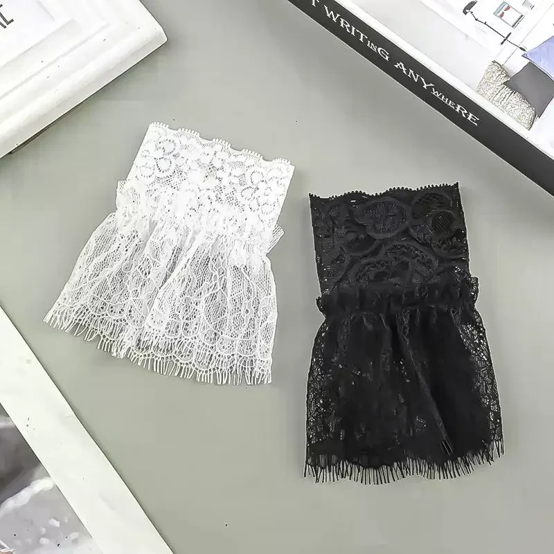 Women Fake Arm Sleeves With Short Tassels White And Black Pleated Cuff Beautiful Lace Accessories Outdoor Embellishments