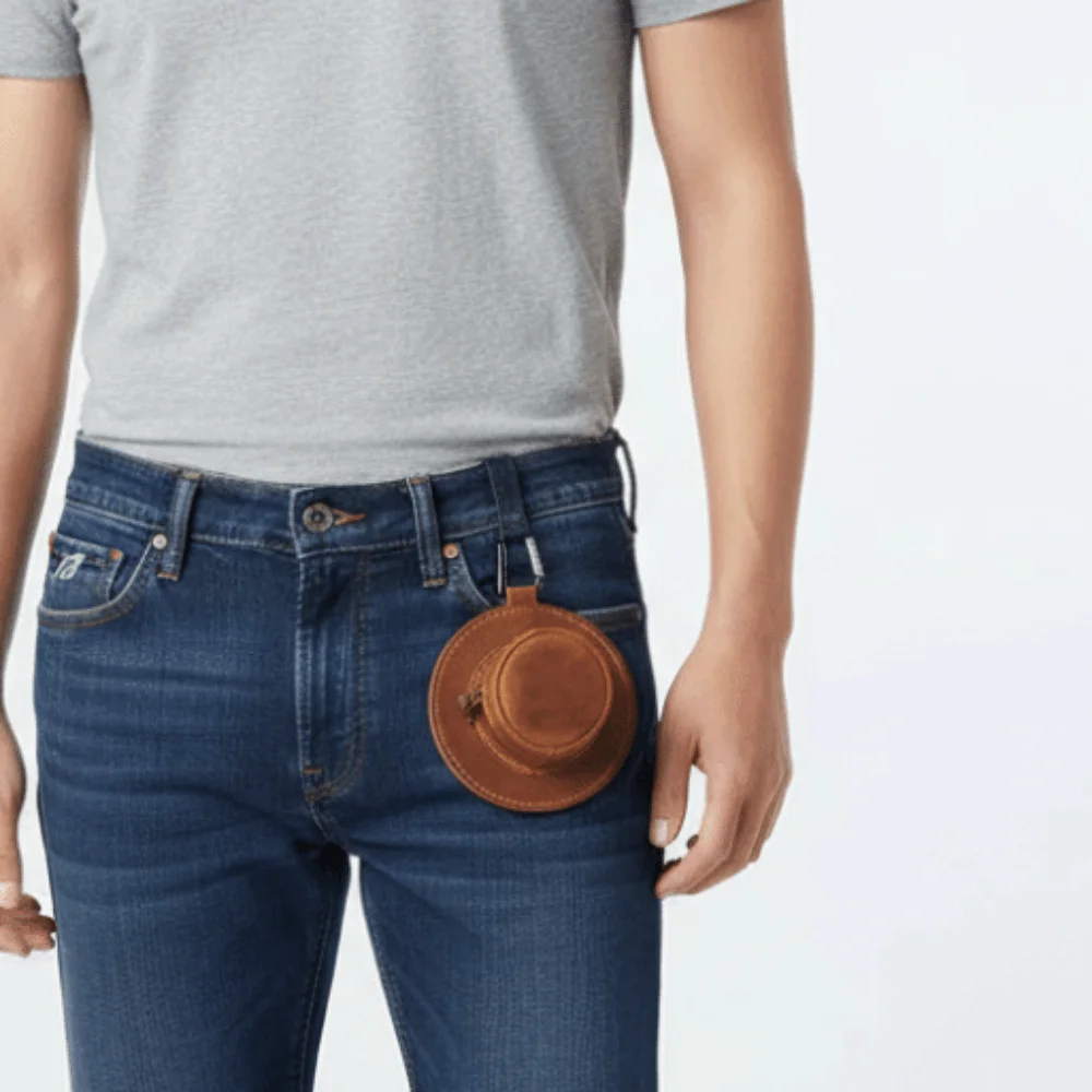 

Polyester Fisherman Hat Pendant Pouch Mini Leather Cowboy Cap Hanging Bag Anti-lost Anti-splash Water Coin Purse Key Chain