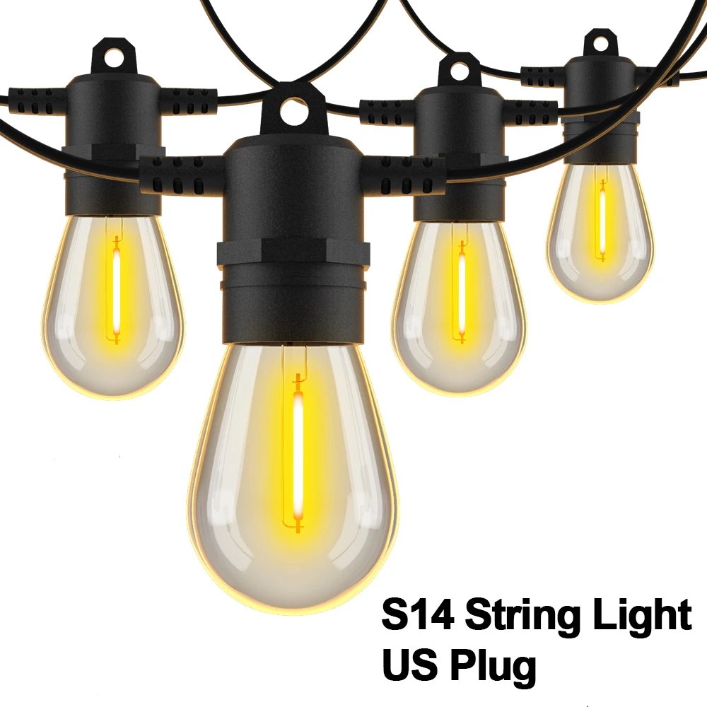String Light S14 Light String 200FT 60LEDs Led Festoon Garland E12 Retro Patio Light Outdoor Light Decoration For Garden Wedding