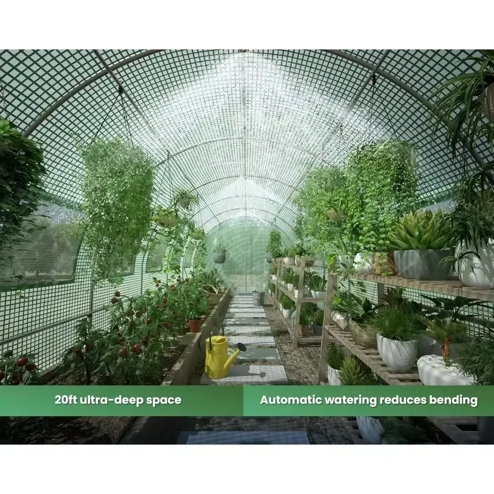 Greenhouses ，26x10x7 Ft Large Walk-in Greenhouse For Outdoors With Watering System Upgraded Swing Doors Tunnel Greenhouse K