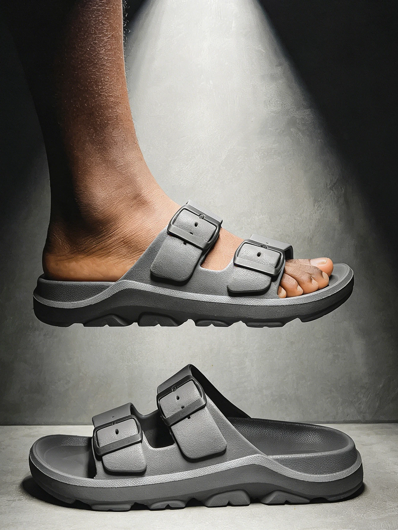 Men's New Mule Shoes for Spring and Summer, Retro Casual Slip-On Shoes, Eva One-Piece Open-Toe Double-Strap Buckle Thick-Soled Slippers, Beach Slippers
