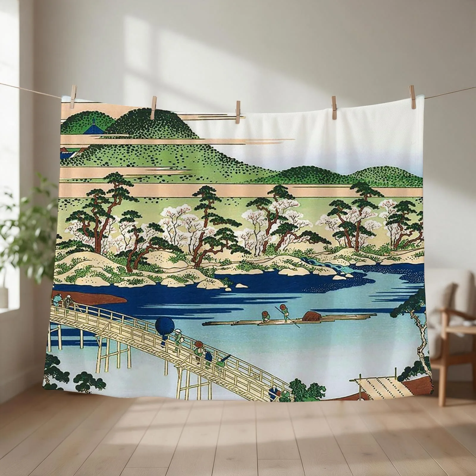 Togetsu Bridge at Arashiyama in Yamashiro Province by Katsushika Hokusai Throw Blanket valentine gift ideas Hairys Blankets