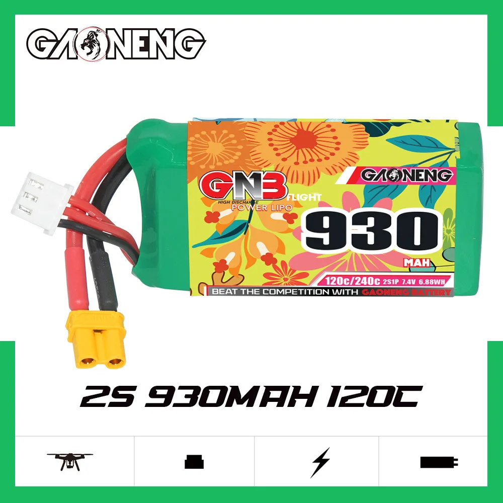 RC FPV Racing Drone Battery 7.4V 930mAh 120C/240C LiPo Battery For RC Quadcopter Helicopter Spare GNB 7.4V Rechargeable Battery