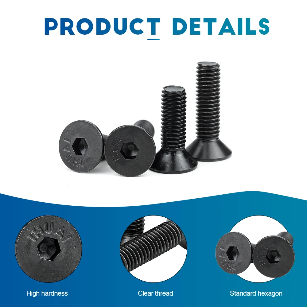 NINDEJIN Hexagon Socket Flat Head Screw Carbon Steel M1.6 M2 M2.5 M3 M4 M5 M6 M8 M10 M12 Allen Bolts Machine Screw