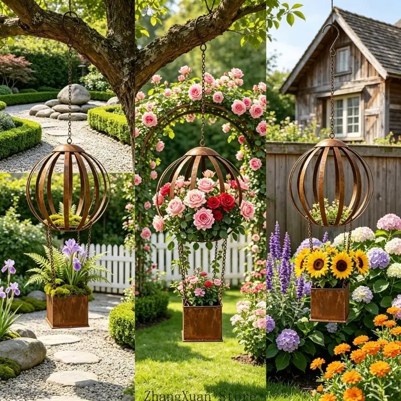 Hanging Hot Air Balloon Flower Pot Indoor Outdoor Plant Decoration for Garden Balcony Rusty Weathered Look 3XUF