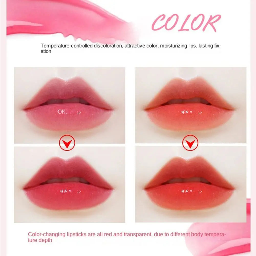 Temperatura impermeável mudar batom, duradouro hidratante, gloss labial de vidro água, transparente, antiaderente