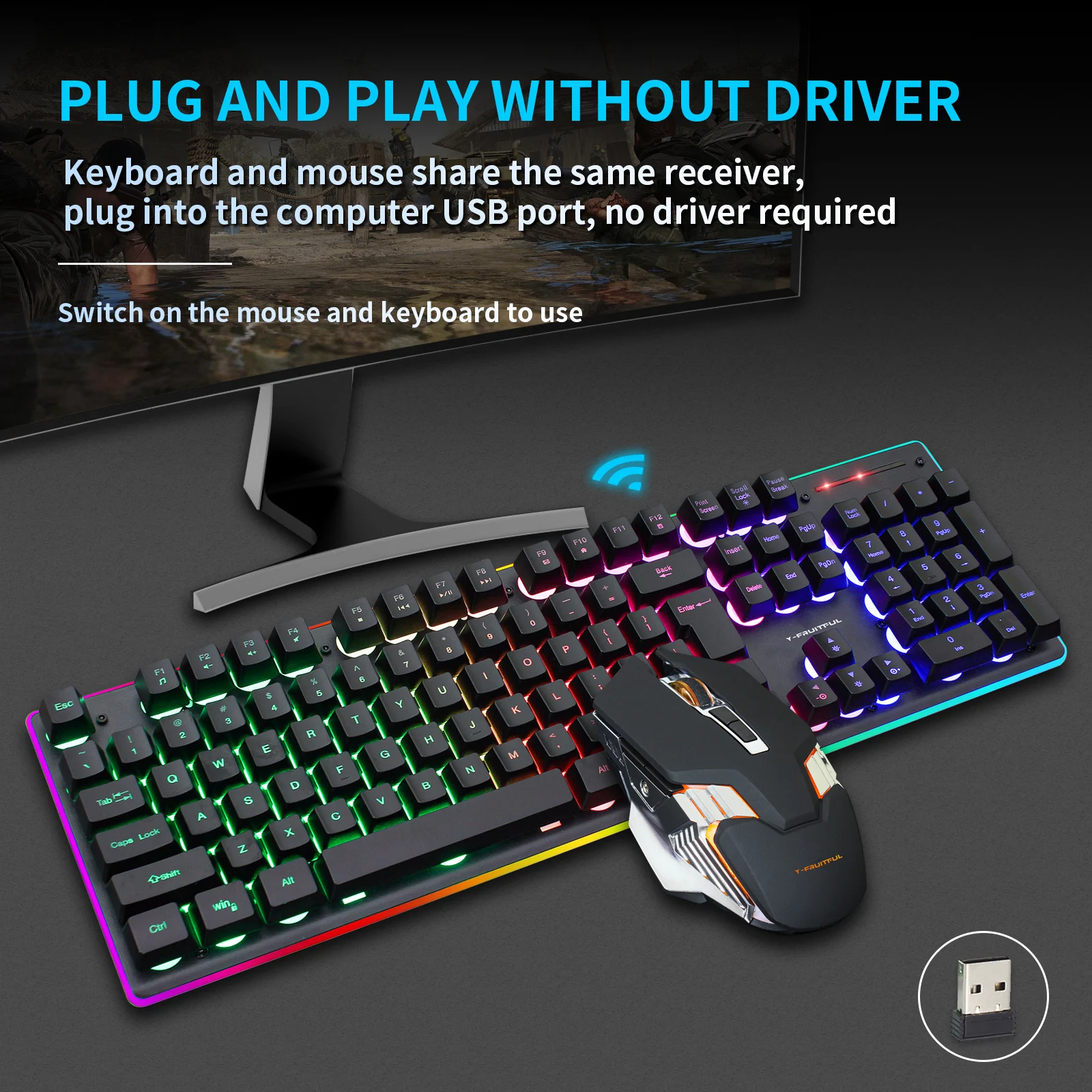 KM99Gaming Mechanical Keyboard Feel Rainbow LED Backlight USB Keyboard and Mouse Set Ergonomic for PC Laptop Computer Gamer
