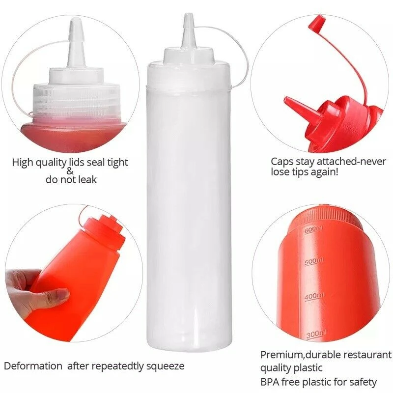 

1pcs Ketchup Squeeze Bottles Plastic Salad Pointed Spout Squeeze Bottle White Lidded Squeeze Bottle For Easily Accessible Sauce