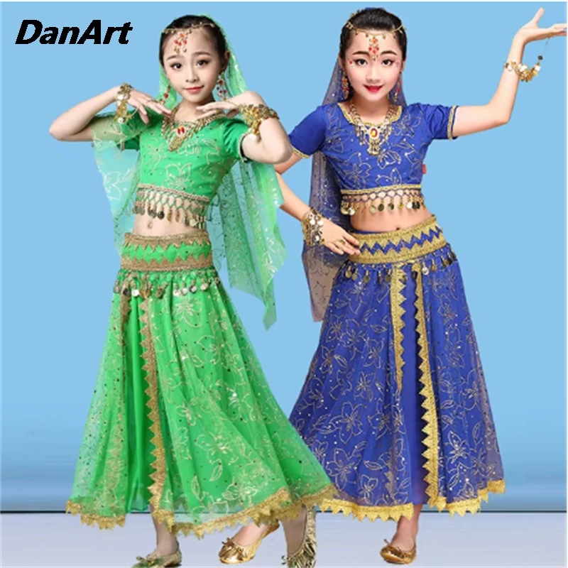 New Indian Dance Sari Costume New Performance Clothing Tianzhu Girls Xinjiang Ethnic Set Children's Bollywood Dress