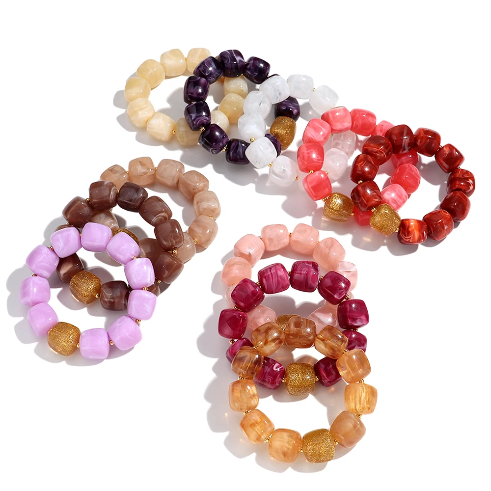 

Hot Style Handmade Acrylic Irregular Square Beads Bracelets for Women Colorful Geometric Elastic Bangle Statement Jewelry Gift