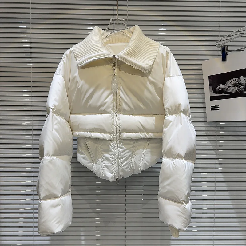 2025 겨울 신상 스트리트 패션 네이비 칼라 슬림핏 피쉬본 핫걸 다운 재킷 니치 디자인 센스 숏 스타일 코트