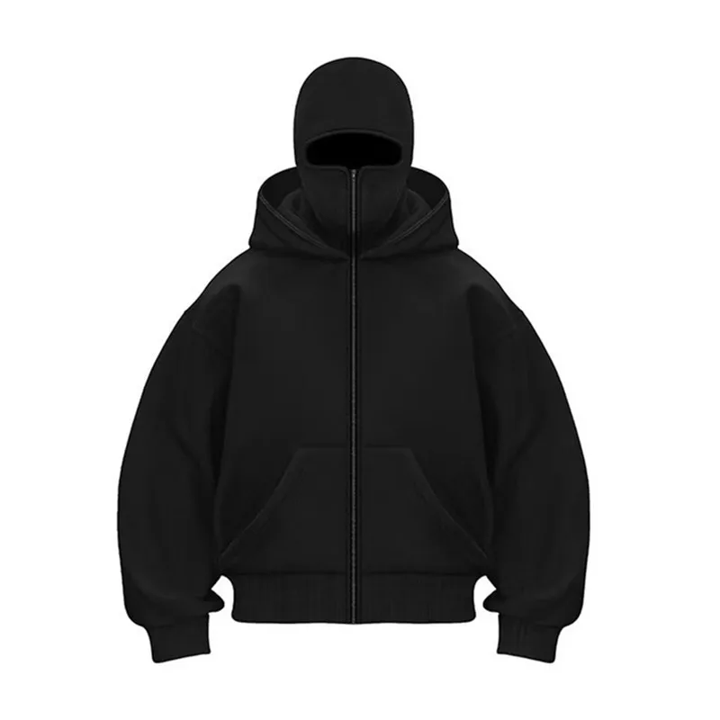 Men/Women Autumn Winter Unique design Mask Double Layer hooded zipper hoodie Sweatshirt Men cardigan Hooded Daily sportswear