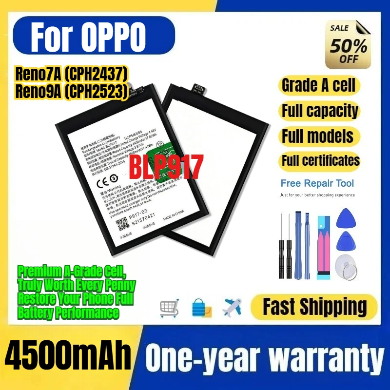 Batteria Per Oppo Reno7A (Cph2437)/Reno9A (CPH2523) BLP917 Batteria Ad Alta Capacità Sostituzione Batteria Cella Grado A Con Strumento-image