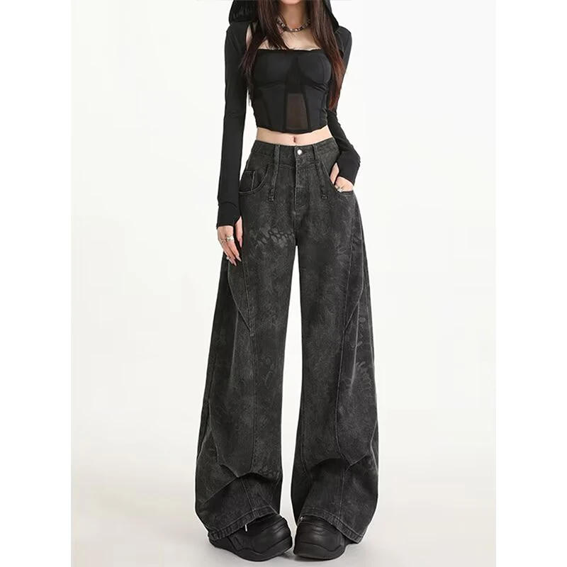 Women High Waist Jeans Autumn New Harajuku Streetwear Retro Fashion Wide Leg Straight Loose Denim Y2K Baggy Mopping Pants
