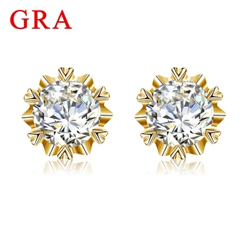 With certificate D color 6.5mm 1CT Moissanite earrings for women yellow gold top quality diamond test pass wedding jewellery hot